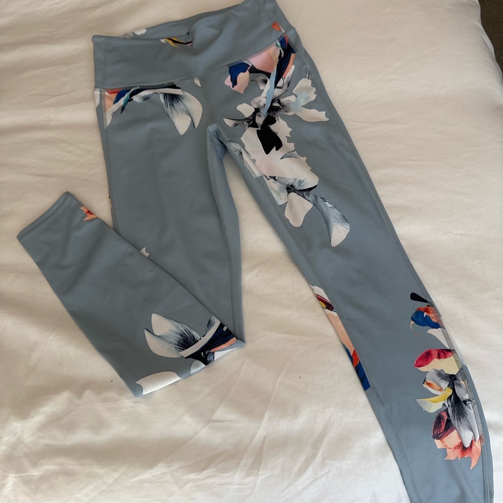 Athleta Leggings in Blue with Floral Accents